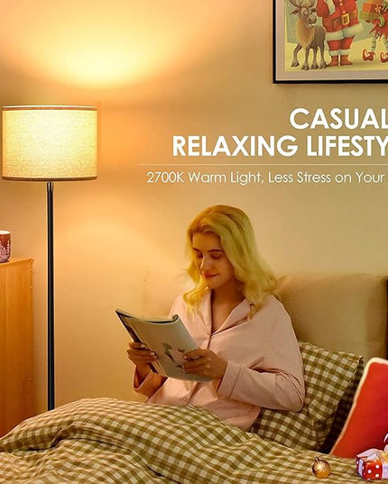 BoostArea Floor Lamps for Living Room Bedroom, 9W Modern Standing Lamp with 3 Color Temperature, Simple Floor Lamp, Beige Linen Shade, On/Off Foot Switch, Tall Pole Lamp for Office, Classroom, Den - LeafyLoom