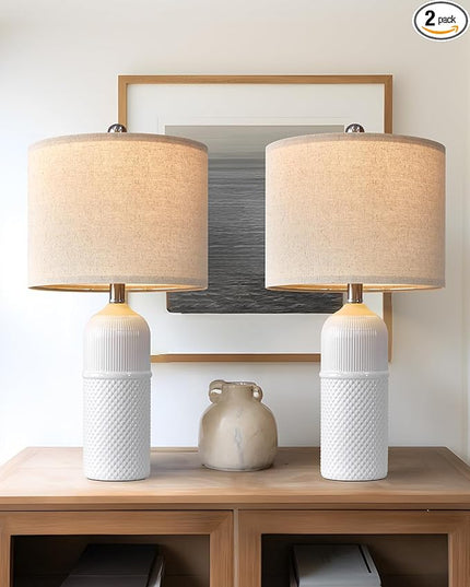 Table Lamps - Set of 2 (22.5") Modern White Ceramic Table Lamps for Living Room Table Lamps for Bedroom Study Room Office Dorm Farmhouse Nightstand End Table Lamps（White） - LeafyLoom