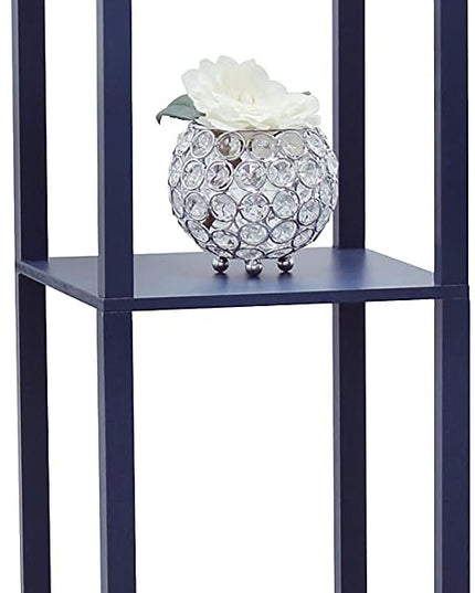 Simple Designs LF1037-NAV Floor Lamp Etagere Organizer Storage Shelf with 2 USB Charging Ports, 1 Charging Outlet and Linen Shade, Navy Blue - LeafyLoom