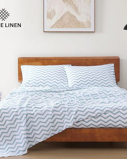 LANE LINEN Twin Size Bed Sheets, 100% Organic Cotton Twin Sheet Set, 3Pc Sheets for Twin Bed, Cooling Twin Bed Sheets Boys, Hotel Style Sheets & Pillowcases Set, Deep Pocket Sheets - Chevron - LeafyLoom