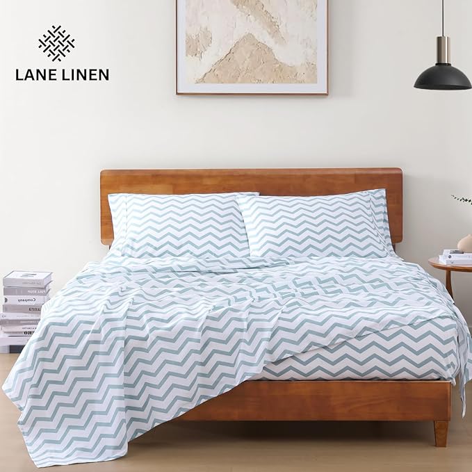 LANE LINEN Twin Size Bed Sheets, 100% Organic Cotton Twin Sheet Set, 3Pc Sheets for Twin Bed, Cooling Twin Bed Sheets Boys, Hotel Style Sheets & Pillowcases Set, Deep Pocket Sheets - Chevron - LeafyLoom
