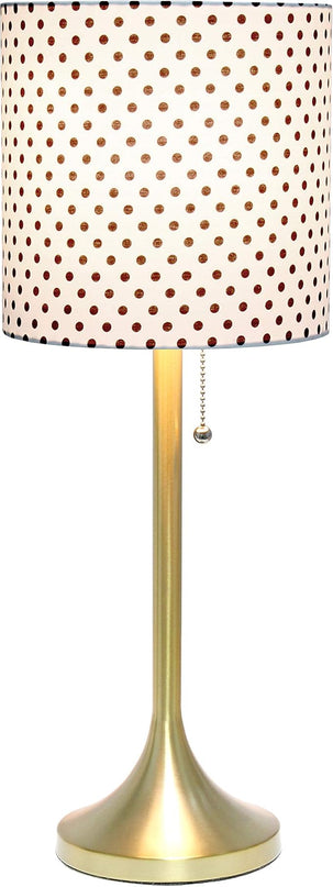 Simple Designs LT1076-GDD Tapered Fabric Drum Shade Table Lamp, Gold and Polka Dot - LeafyLoom