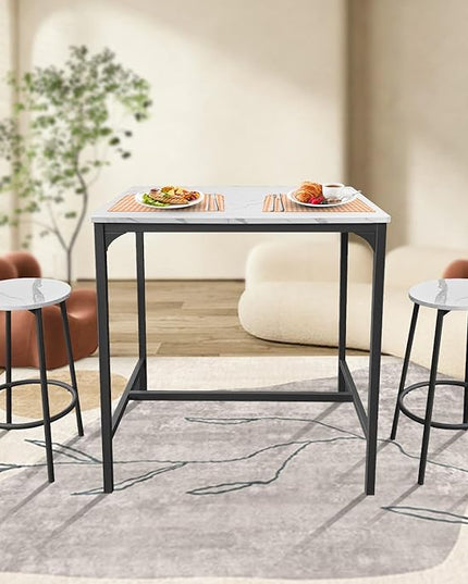 AT-VALY 3-Piece Bar Table Set with 2 Stools,Dining Room Table Set,Small Spaces (Black) - LeafyLoom