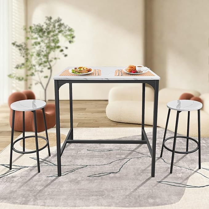 AT-VALY 3-Piece Bar Table Set with 2 Stools,Dining Room Table Set,Small Spaces (Black) - LeafyLoom