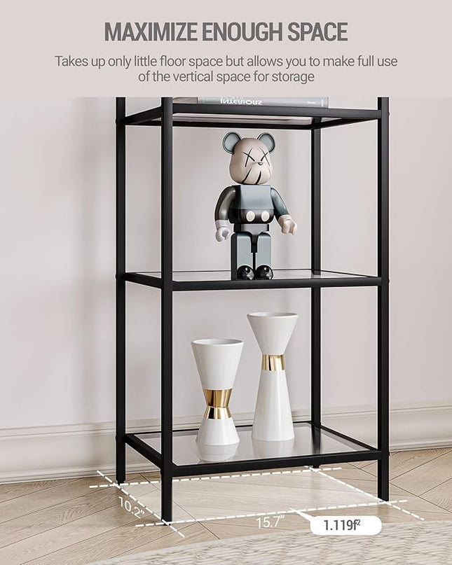 Bookcase Bookshelf, Tempered Glass Bookshelves, Slim Shelving Unit for Bedroom, Bathroom, Home Office, Steel Frame, 6 Tier Black BC10601B - LeafyLoom
