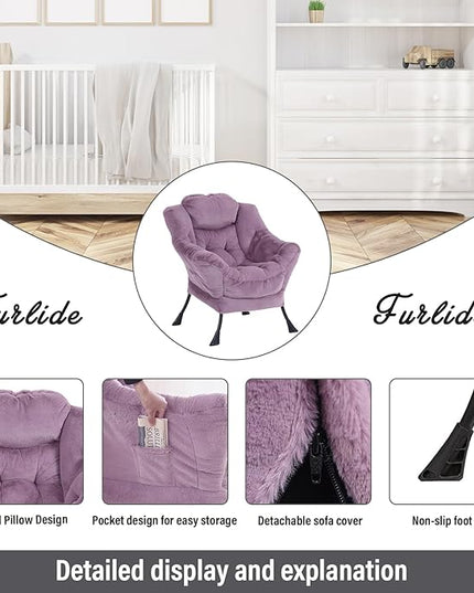 Oversized Chair with Ottoman, Modern Chair with Folding Footrest, Lounge Accent Chair, Comfortable Reading Chair for Bedroom, Study, Living Room, Courtyard (Plush Purple) - LeafyLoom