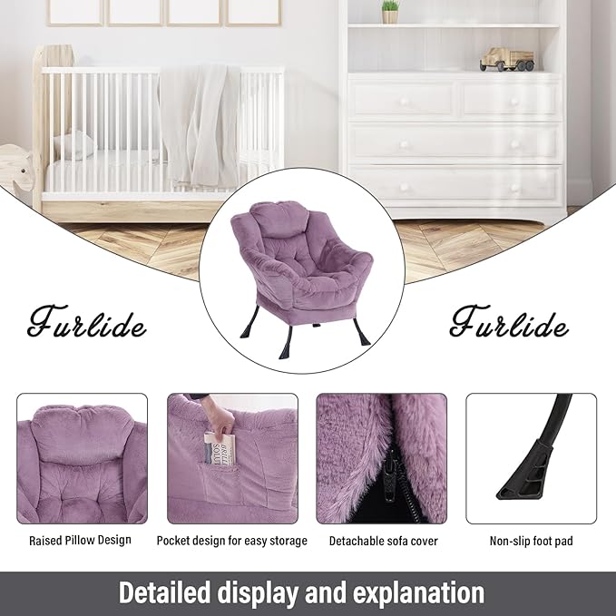 Oversized Chair with Ottoman, Modern Chair with Folding Footrest, Lounge Accent Chair, Comfortable Reading Chair for Bedroom, Study, Living Room, Courtyard (Plush Purple) - LeafyLoom