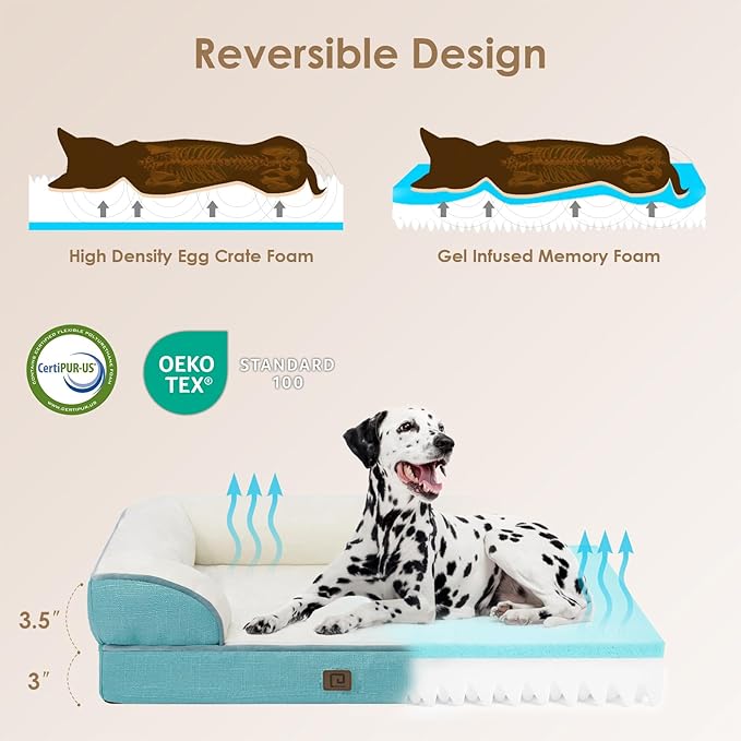 EHEYCIGA Orthopedic Dog Beds for Large Dogs, Waterproof Memory Foam Large Dog Bed with Sides, Non-Slip Bottom and Egg-Crate Foam Large Dog Couch Bed with Washable Removable Cover, Turquoise Blue EHEYCIGA
