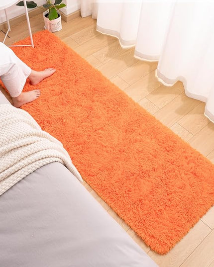 Softlife Area Rug for Bedroom, 2x6 Feet Runner Rug Plush Fluffy Rug for Living Room, Orange Shag Rug for Aesthetic Christmas Room Decor, Modern Fuzzy Faux Fur Carpet for Kids Nursery Room Dorm - LeafyLoom