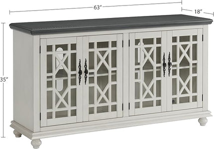 Martin Svensson Home Elegant TV Stand, 63" W x 35" H, White with Grey Top - LeafyLoom