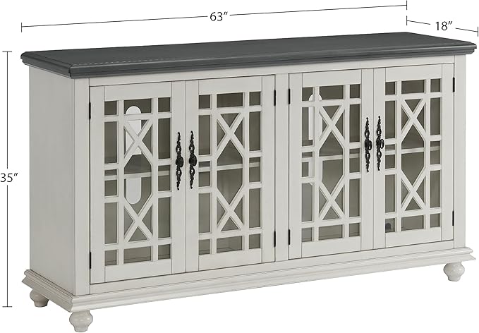 Martin Svensson Home Elegant TV Stand, 63" W x 35" H, White with Grey Top - LeafyLoom