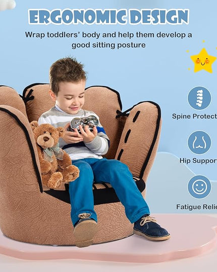 Fireflowery Kid Baseball Chair, Toddler Chair with Baseball Glove Design, Baseball Bean Bag Chair for Playroom, Gift for 3-5 Years Boys and Girls, 23.5” x 19.5” x 17.5 - LeafyLoom