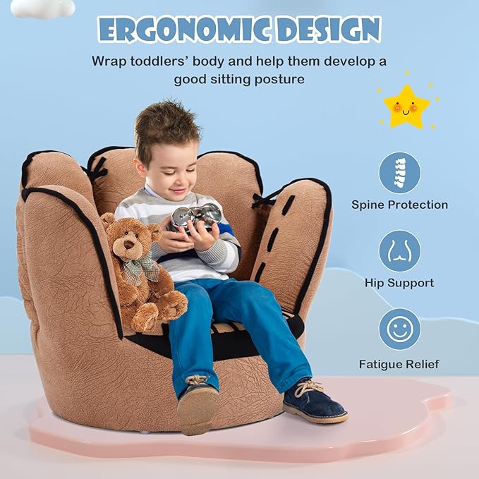 Fireflowery Kid Baseball Chair, Toddler Chair with Baseball Glove Design, Baseball Bean Bag Chair for Playroom, Gift for 3-5 Years Boys and Girls, 23.5” x 19.5” x 17.5 - LeafyLoom