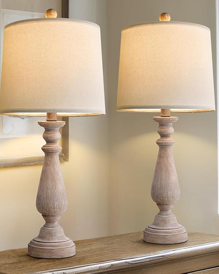 PORTRES 24.5" Mid Century Table Lamp Set of 2 for Living Room Farmhouse Linen Bedside Lamps for Bedroom Kids Room Dorm Office Rustic Lamps for End Table Nigntstand Resin - LeafyLoom