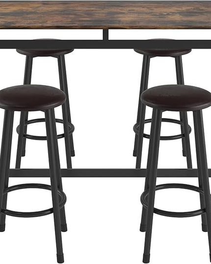 NicBex Dining Table Set for 4 Kitchen Table and Chairs 5-Piece Kitchen Counter Height Table Set, Bar Table with 4 Stools for Small Space and Apartment, MDF Wood Board, Brown - LeafyLoom