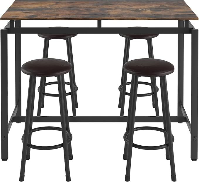 NicBex Dining Table Set for 4 Kitchen Table and Chairs 5-Piece Kitchen Counter Height Table Set, Bar Table with 4 Stools for Small Space and Apartment, MDF Wood Board, Brown - LeafyLoom