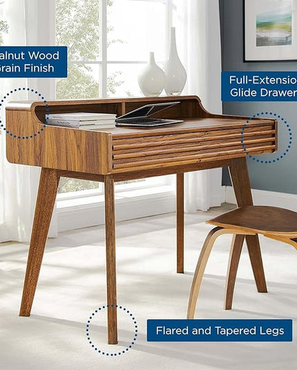Modway Render Mid-Century Modern Writing Desk in Walnut - LeafyLoom