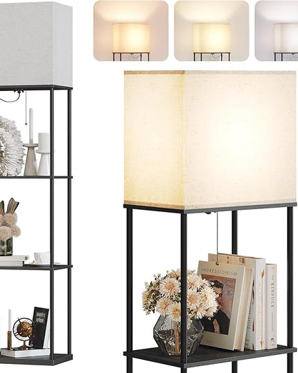 SUNMORY Large Size Floor Lamp with Shelves, 4-Tier Modern Standing Lamp with 3 Color Temperature Bulb, Tall Floor Lamp with Shelf, Corner Display Bookshelf Lamps for Living Room, Bedroom, Office - LeafyLoom