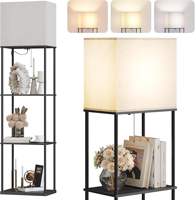 SUNMORY Large Size Floor Lamp with Shelves, 4-Tier Modern Standing Lamp with 3 Color Temperature Bulb, Tall Floor Lamp with Shelf, Corner Display Bookshelf Lamps for Living Room, Bedroom, Office - LeafyLoom