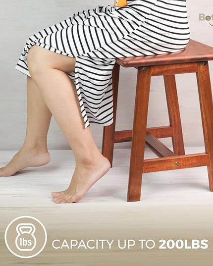 Rectangular Acacia Wood Stool (16.7"D x 13"W x 17.7"H) Small Bench Seat, Small End Table Stool, Bathroom Stool Wood, Plant Stool, Makeup Stool, Perfect Size for Living Room,Bathroom(Light Brown Color) - LeafyLoom