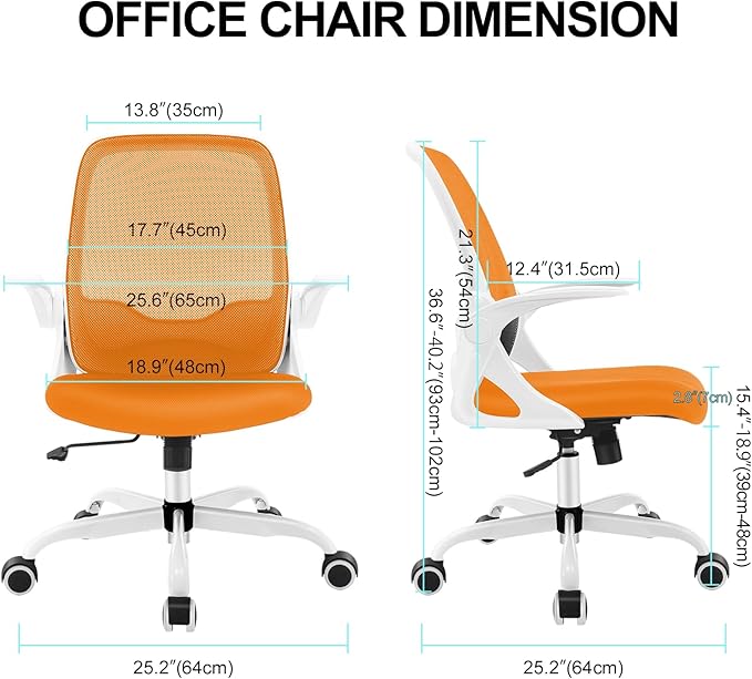 KERDOM Office Chair, Ergonomic Desk Chair, Breathable Mesh Computer Chair, Comfy Swivel Task Chair with Flip-up Armrests and Adjustable Height - LeafyLoom