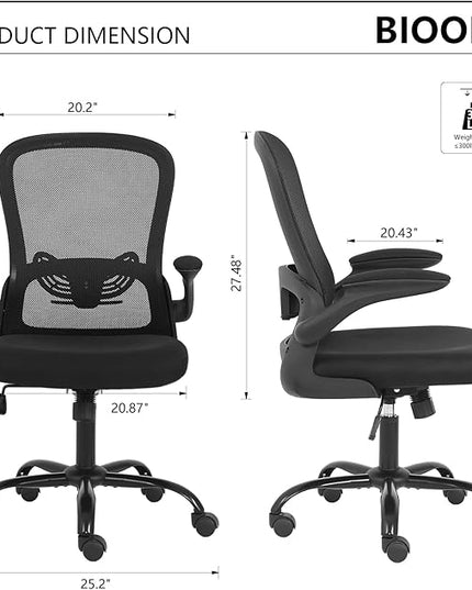 Office Chair Computer Chair with Flip Up Armrests Breathable Mesh Chair Lumbar Support Comfort Swivel Home Office Ergonomic Desk Chair Gaming Chair for Adults and Teens - LeafyLoom