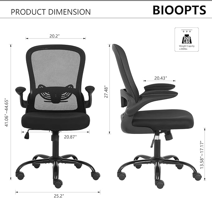 Office Chair Computer Chair with Flip Up Armrests Breathable Mesh Chair Lumbar Support Comfort Swivel Home Office Ergonomic Desk Chair Gaming Chair for Adults and Teens - LeafyLoom