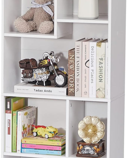 VECELO 42 Inch High Bookcase, 4-Tier Modern Storage Cabinet with Height Difference Shelves for Standard Textbooks, Floor Standing, 7 Cubes, Horizontal Available, Easy Assembly, Pearl White - LeafyLoom
