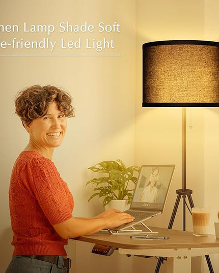 BoostArea Floor Lamp for Living Room,59.5" Tripod Floor Lamp, Black Linen Lamp Shade, Mid Century Standing Lamp for Living Room, Bedroom, Study Room and Office（Bulbs Not Included） - LeafyLoom