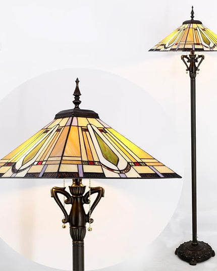 Tiffany Floor Lamp Mission Style Stained Glass Standing Reading Light 16X16X64 Inch - LeafyLoom