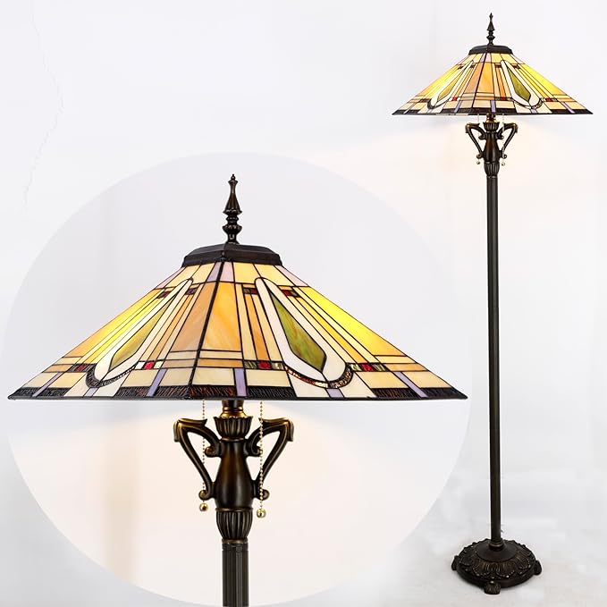 Tiffany Floor Lamp Mission Style Stained Glass Standing Reading Light 16X16X64 Inch - LeafyLoom