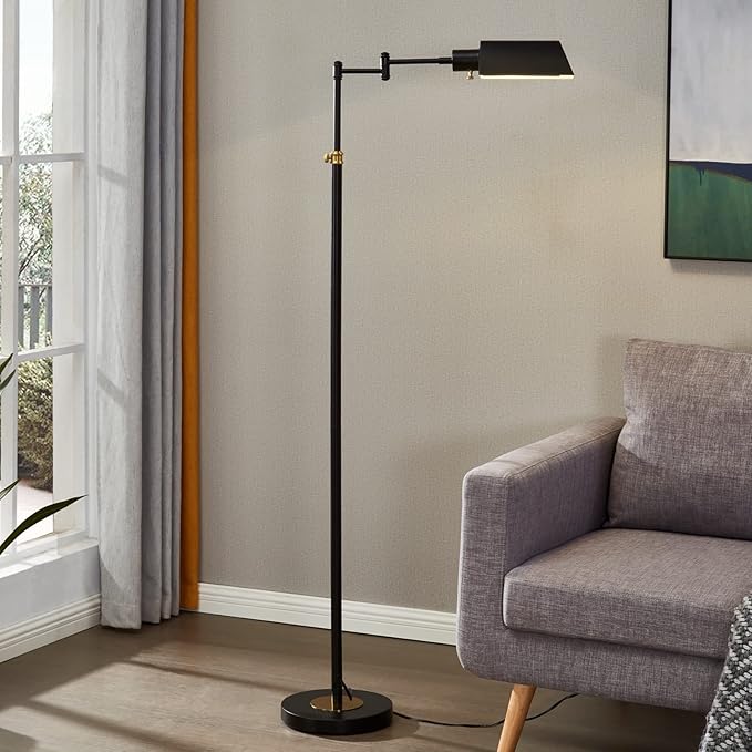 Dimmable LED Pharmacy Floor Lamp for Living Room, Full Range Dimming Bedroom Floor Lamp, Adjustable Height Standing Lamp with 350° Swing Arm - LeafyLoom