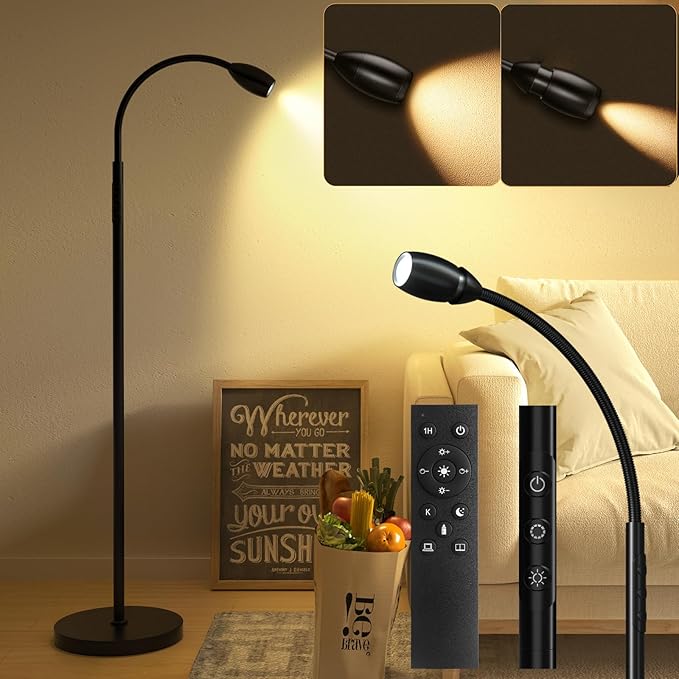 Brightown LED Floor Lamp - Shrinkable Spotlights Adjustable Slim Lighting with Flexible Goose Necks, Standing Lamp for Reading Handicraft Standing Lights, Work On Lights - LeafyLoom