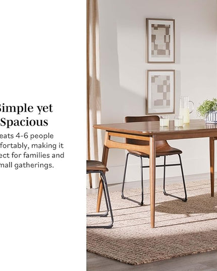 Walker Edison Mid-Century Modern Solid Wood Tapered-Leg Dining Table, 59 Inch, Walnut - LeafyLoom
