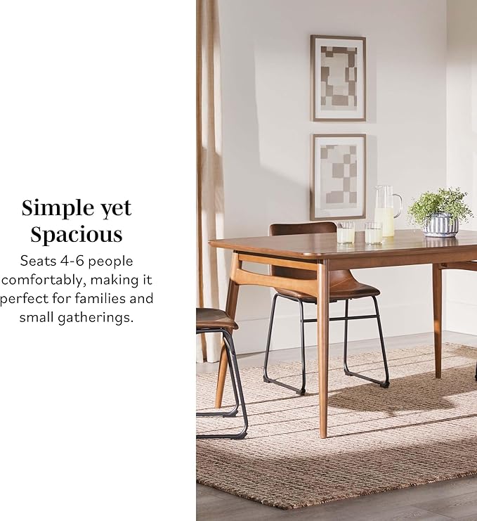 Walker Edison Mid-Century Modern Solid Wood Tapered-Leg Dining Table, 59 Inch, Walnut - LeafyLoom
