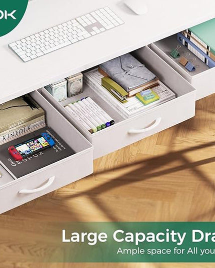 AODK 53 Inch L Shaped Computer Desk with Drawers, Corner Desk with Power Outlets & Reversible Storage Shelves, Movable CPU Stand for Home Office Gaming, White - LeafyLoom