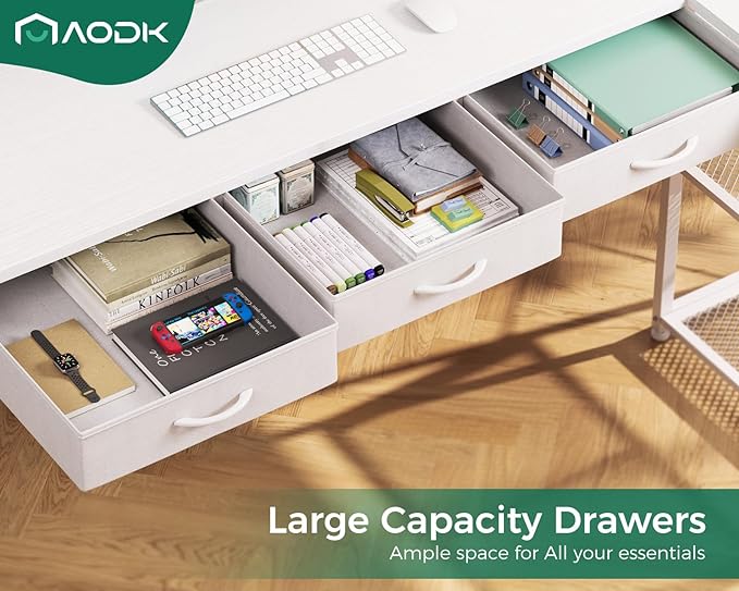 AODK 53 Inch L Shaped Computer Desk with Drawers, Corner Desk with Power Outlets & Reversible Storage Shelves, Movable CPU Stand for Home Office Gaming, White - LeafyLoom