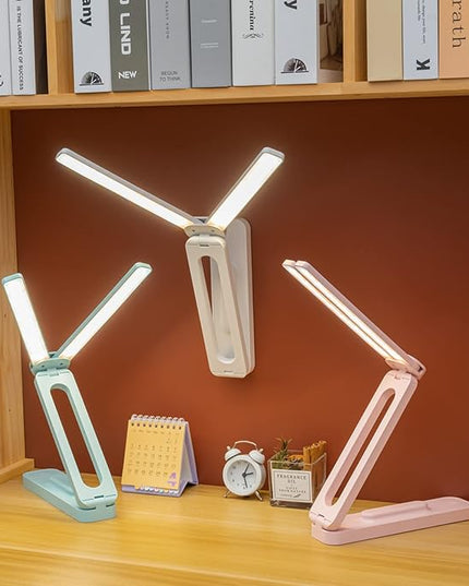 Double Head Desk Lamp with Large Lighting Range, Mini Lamp for Small Spaces, Rechargeable Foldable and Portable Desk Lamp with USB-C Cable for Travelling,Small Desk Lamp for College Dorm Room,Blue - LeafyLoom