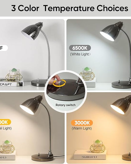 Desk Lamp for Home Office, 40W (Max) E26 LED Vintage Table Lamp with 12W Color Changing Bulb Flexible Desk Light with Rotary Switch for Study Room Bedroom Bedside Reading Working, Black Chrome - LeafyLoom