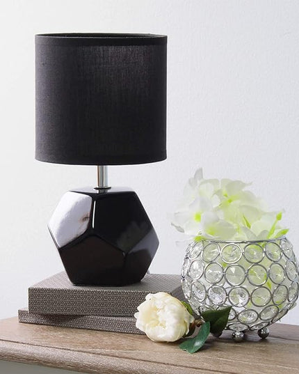 Simple Designs LT2065-BLK Round Prism Mini Table Lamp with Matching Fabric Shade, Black (Pack of 24) - LeafyLoom