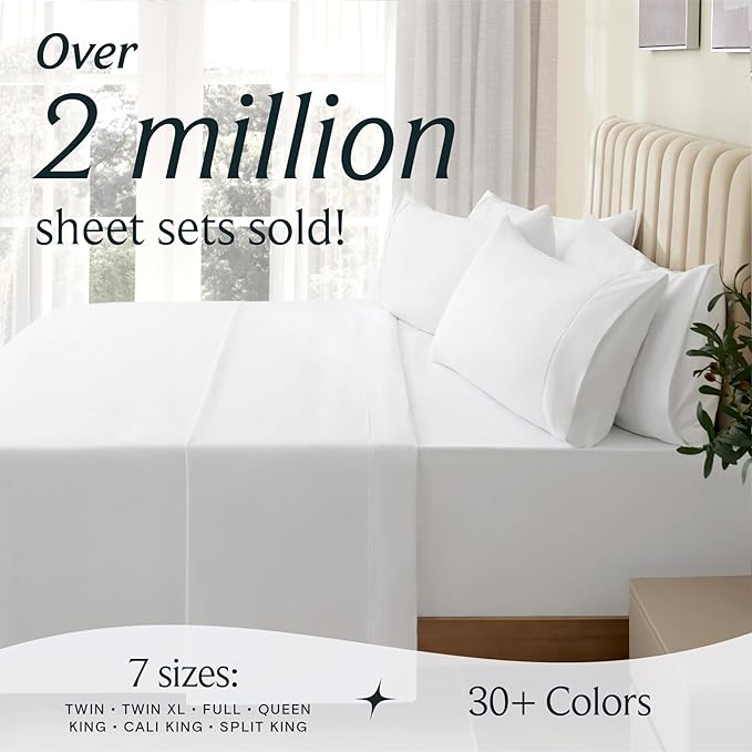LuxClub Twin XL Sheets - Soft-Kids-Twin Bed Sheets for-Boys-and-Girls-4 PC Deep Pockets 18" Eco Friendly Wrinkle Free-Kids-Fitted Sheets Machine Washable Hotel Bedding Silky Soft- White Twin XL - LeafyLoom