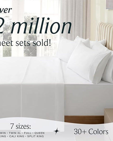 LuxClub 6 PC Queen Sheet Set, Breathable Luxury Bed Sheets, Deep Pockets 18" Eco Friendly Wrinkle Free Cooling Sheets Machine Washable Hotel Bedding Silky Soft - White Queen - LeafyLoom