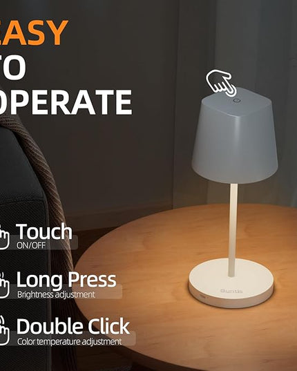 Quntis Cordless LED Table Lamp with Dimmer, Built-in Rechargeable Battery, Stepless Brightness Dimming, Ambient Light for Restaurant, Bedside Night Lamp, Waterproof Outdoor Lamps for Patio, Camping - LeafyLoom