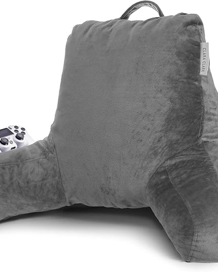 Clara Clark Reading Pillow with Portable Lap Desk for laptop Set, Back Pillow for Sitting Up in Bed, Memory Foam Back Support Pillow, Bed Rest Pillow with Foldable Laptop Desk, Standard - Grey - LeafyLoom