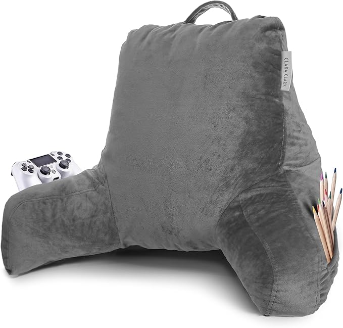 Clara Clark Reading Pillow with Portable Lap Desk for laptop Set, Back Pillow for Sitting Up in Bed, Memory Foam Back Support Pillow, Bed Rest Pillow with Foldable Laptop Desk, Standard - Grey - LeafyLoom