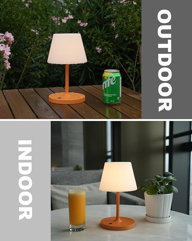 Outdoor Battery Operated Table Lamp Waterproof, 4000mAh Cordless Table Lamp Rechargeable, Touch Dimmable Desk Lamp, LED Night Light for Patio Camping Restaurant Home, H9.6in, Orange - LeafyLoom