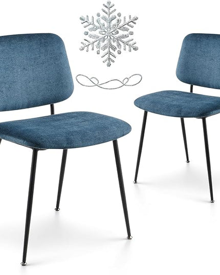 COLAMY Modern Upholstered Fabric Dining Room Accent Diner Stylish Kitchen Chairs with Solid Metal Legs, set of 2, Green - LeafyLoom