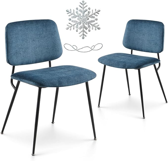 COLAMY Modern Upholstered Fabric Dining Room Accent Diner Stylish Kitchen Chairs with Solid Metal Legs, set of 2, Green - LeafyLoom