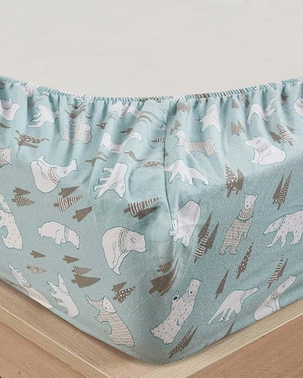 Comfort Spaces Novalty Cotton Flannel Breathable Warm Deep Pocket Sheets With Pillow Case Bedding, Full, Blue Polar Bears 4 Piece - LeafyLoom