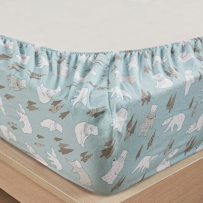 Comfort Spaces Novalty Cotton Flannel Breathable Warm Deep Pocket Sheets With Pillow Case Bedding, Full, Blue Polar Bears 4 Piece - LeafyLoom